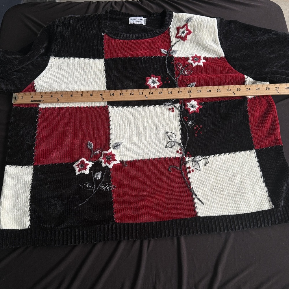 Alfred Dunner Sweater Womens 2X Black Patchwork Floral Embroidered Beaded Lined - Picture 7 of 8